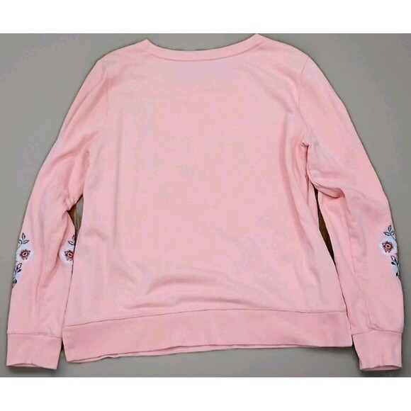 Talbots M Pink Cotton Embroidered Floral Sweatshirt Boho Cottagecore Preppy - Picture 6 of 10